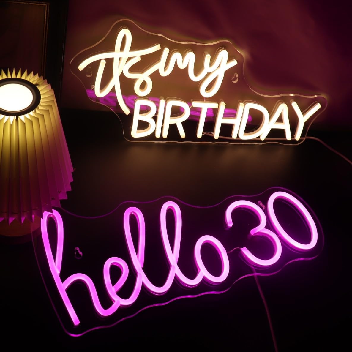 Letrero de luz LED de neón rosa con texto en inglés Hello 30 para niñas, decoración de fiesta de 30 cumpleaños, sala de estar, regalo de cumpleaños