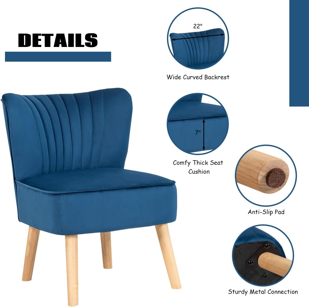 Giantex Silla decorativa de terciopelo con otomana, moderna silla tapizada con reposapiés, patas de madera firmes, juego de sillas individuales de