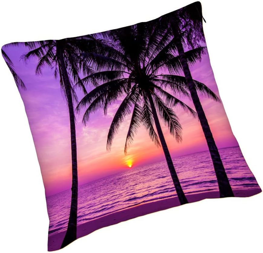 WONDERTIFY Juego de 2 fundas de almohada cuadradas con palmeras y océano, playa, para cojín decorativo, cama, sofá, sofá, morado, 20 x 20 pulgadas