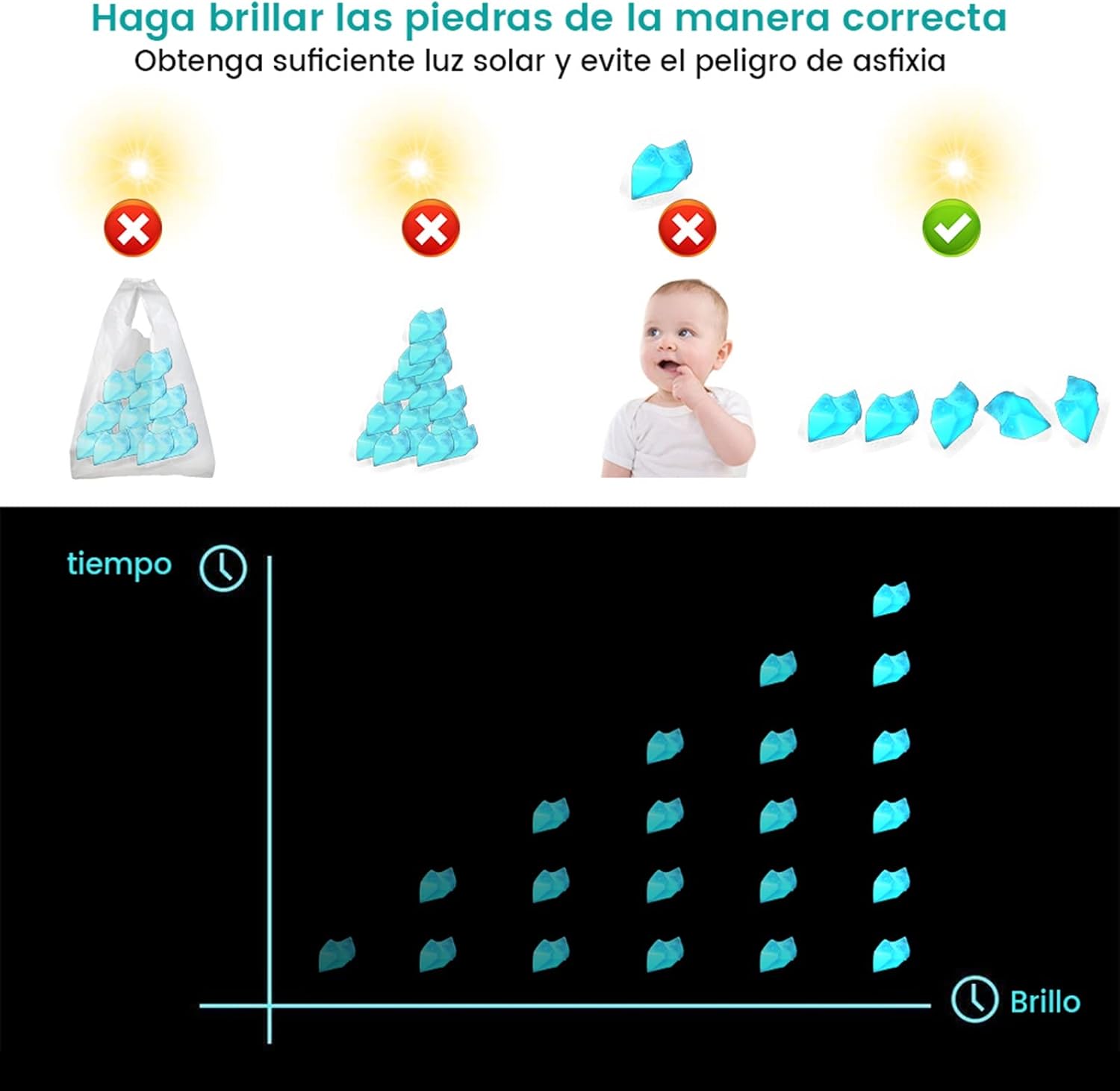 300 piedras brillantes, piedras que brillan en la oscuridad, rocas de piedra brillantes, piedras luminosas de jardín para pasarelas decorativas de