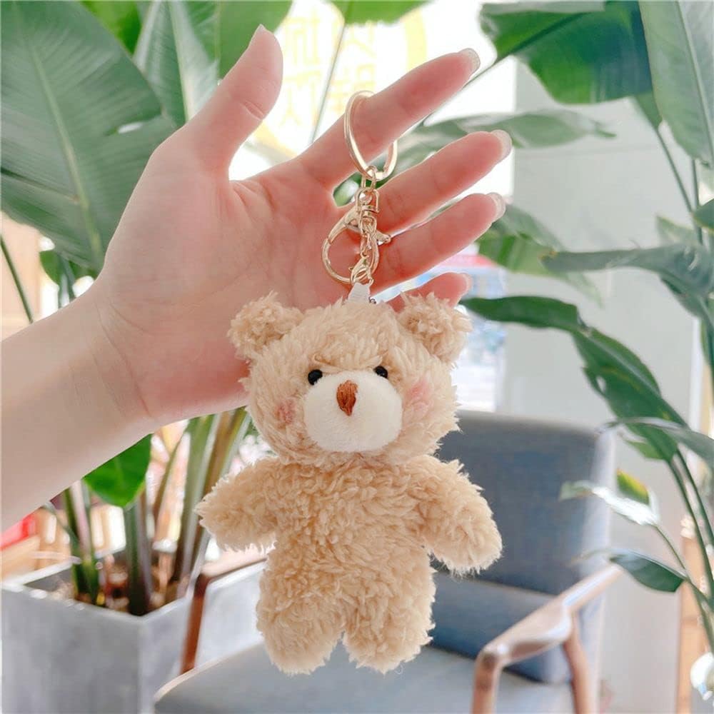 Lindo llavero de osos de peluche, pequeño oso de peluche suave, llavero de animales de peluche esponjosos, regalo para niñas y mujeres (oso marrón)
