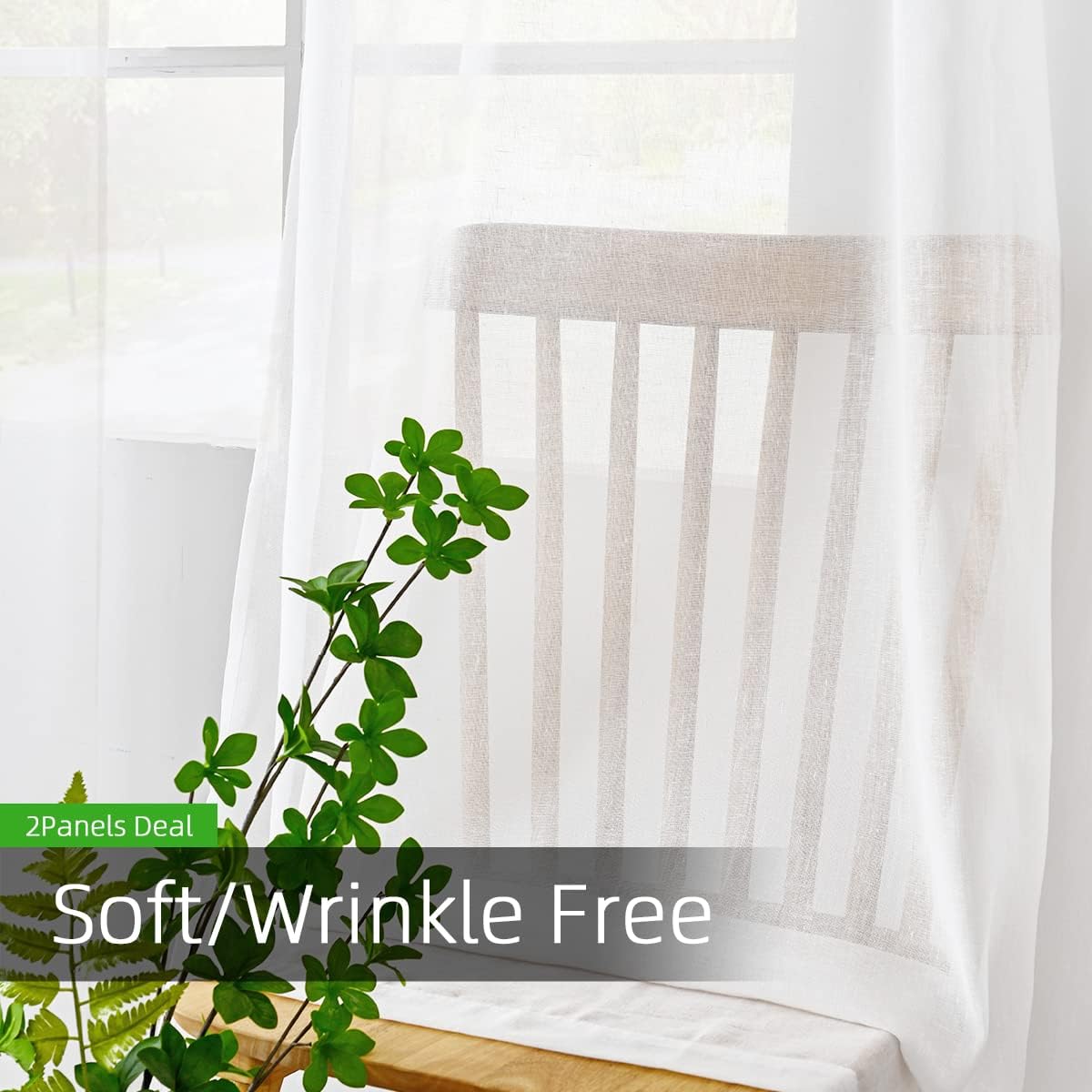 Youleyar Cortinas traslúcidas de lino natural, cortinas de ventana con ojales en la parte superior, cortinas de mezcla de lino reductora de luz para