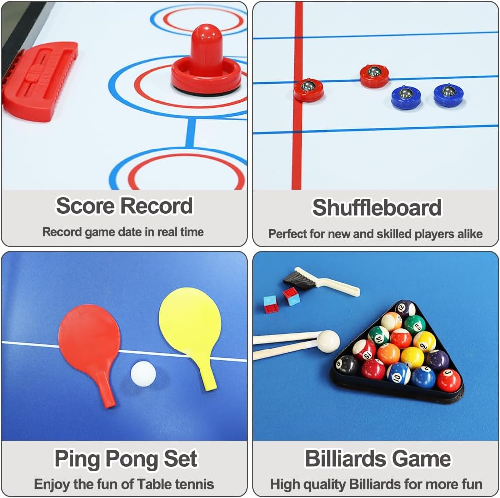 vocheer Mesa de juego combinada múltiple, hockey, mesa de billar, mesa de tenis de mesa para sala de juegos para adultos y adolescentes
