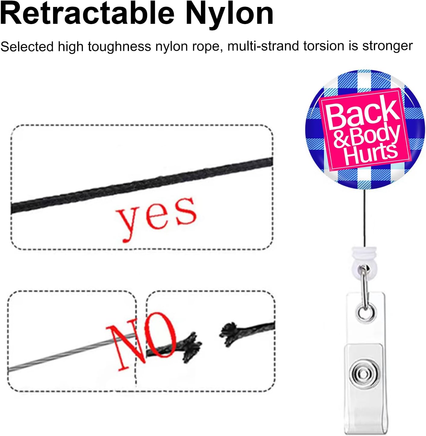 Carrete de insignia de Back & Body Hurts, divertidos carretes de insignias retráctiles, clip retráctil, soportes retráctiles para enfermeras,