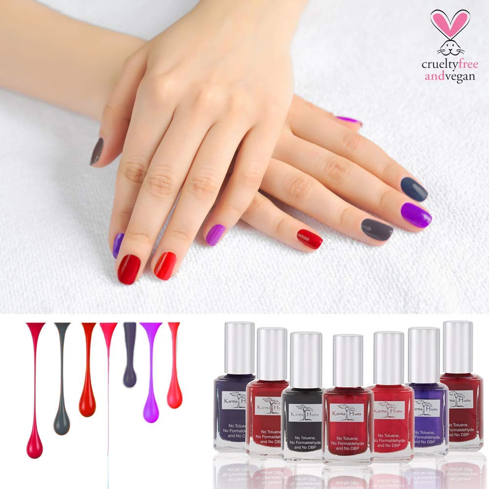 Karma Organic Hermoso juego de esmaltes de uñas naturales, arte de uñas no tóxico, vegano y libre de crueldad animal (paquete de 7)