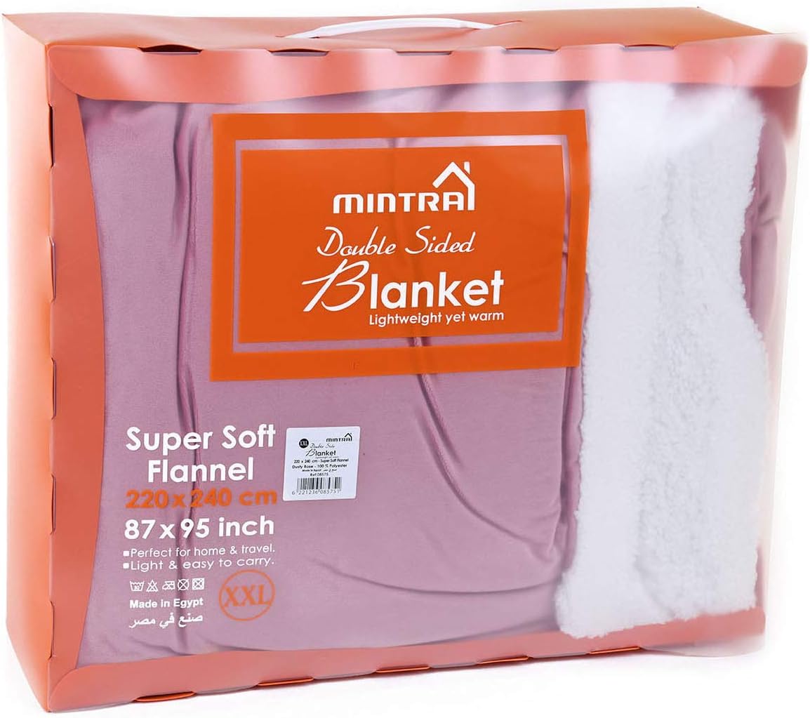 Mintra Home Sherpa – Manta de franela súper suave (rosa polvoriento, 86 x 94 pulgadas (talla XL))