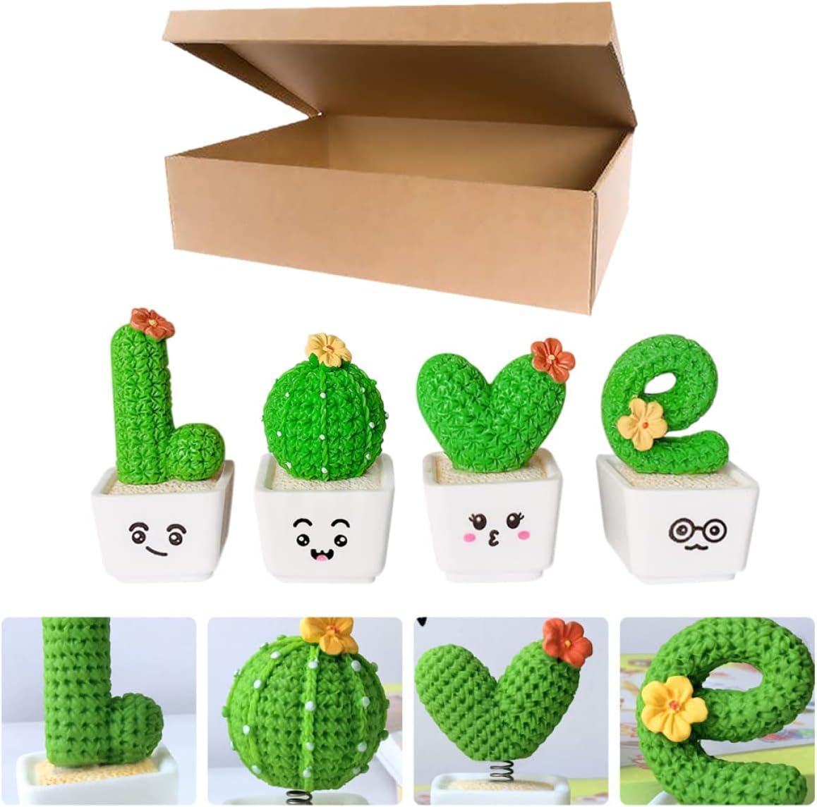 Abaodam 4 piezas de figuritas de cactus en maceta, decoración de cactus para el día de escritorio, centro artificial, regalos de adornos, decoración