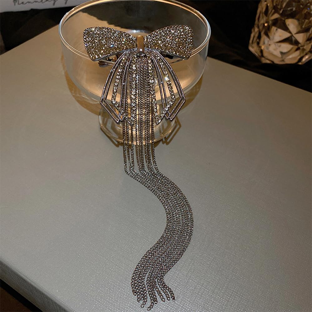 Pinza para el pelo de mariposa de cristal con diamantes de imitación de mariposa dorada con borla larga, pinza de mandíbula de mariposa de metal,