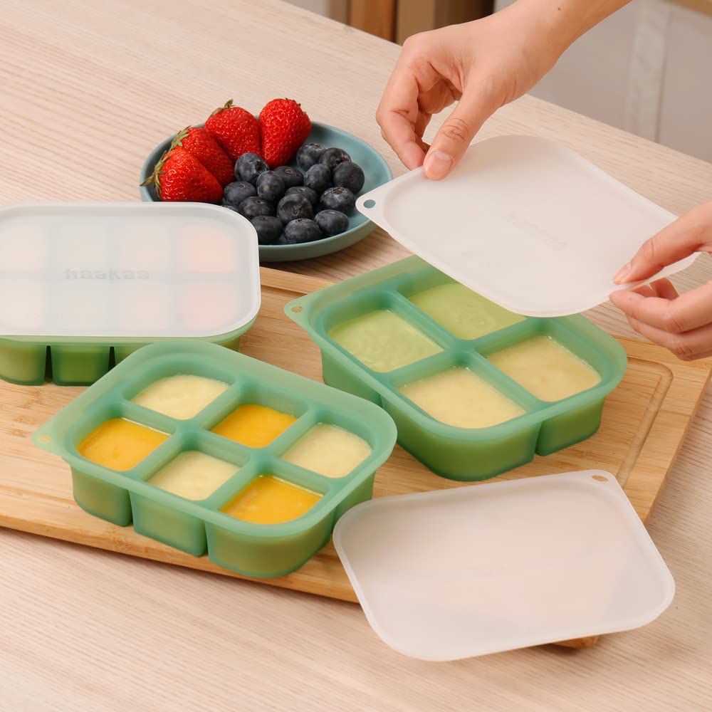 haakaa haakaa – Bandeja de silicona para congelador de alimentos para bebés con tapa, contenedor de almacenamiento perfecto para alimentos caseros