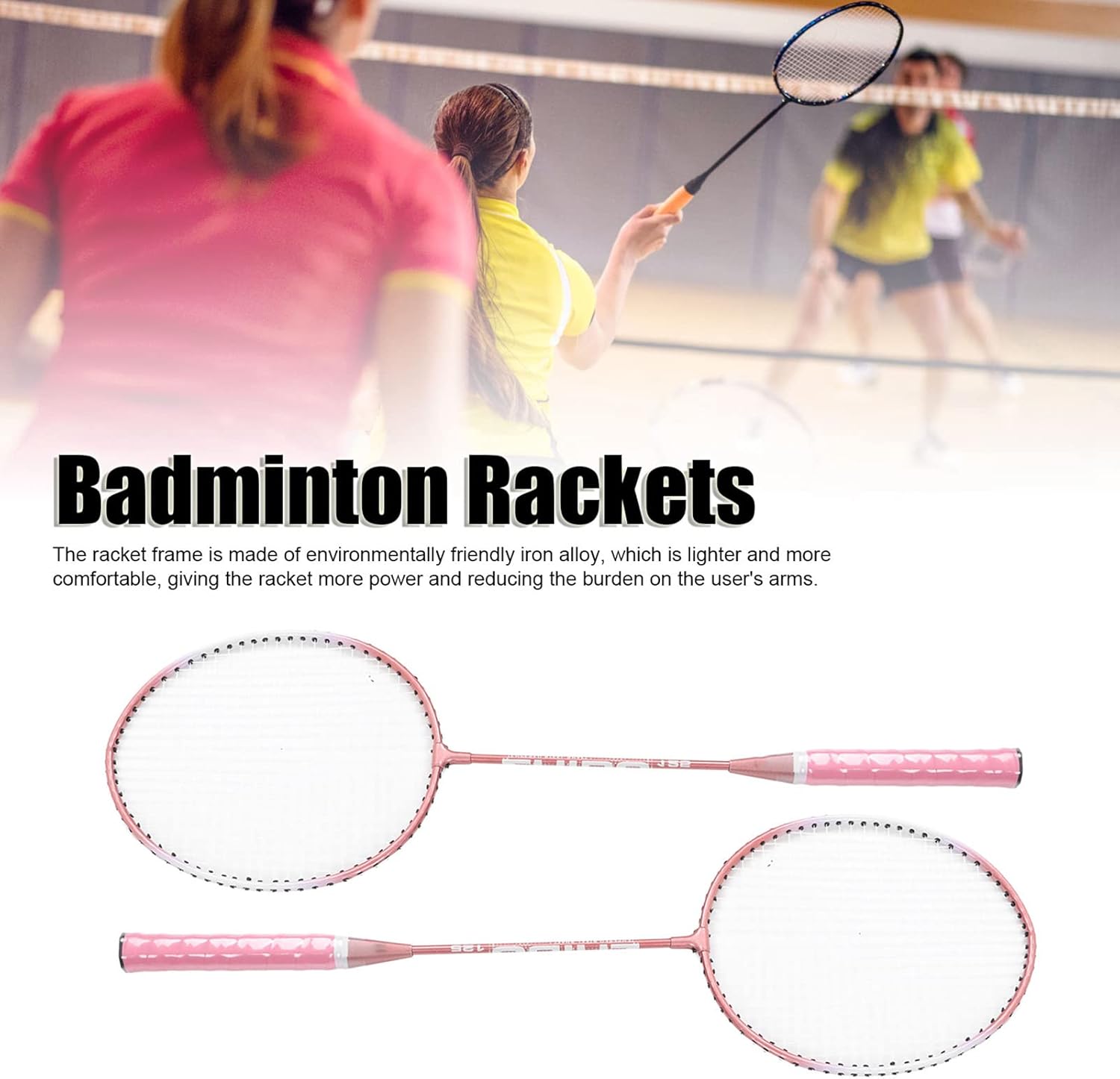 Garhelper Juego de 2 raquetas de bádminton, aleación de hierro rosa y nailon, juego de bádminton ligero separado con bolsa de almacenamiento,