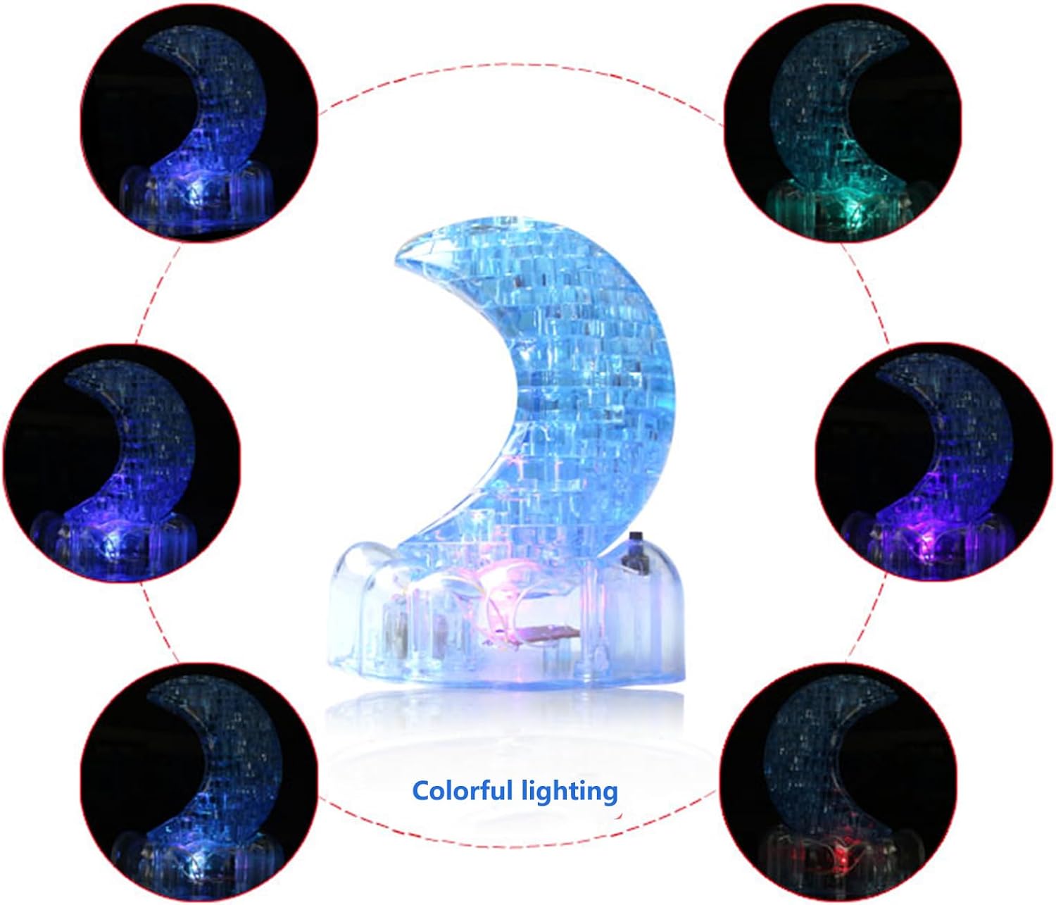 BTYYIHEX Rompecabezas de luna de cristal 3D, rompecabezas de cristal para rompecabezas a partir de 16 años, con luces, 48 piezas (azul)
