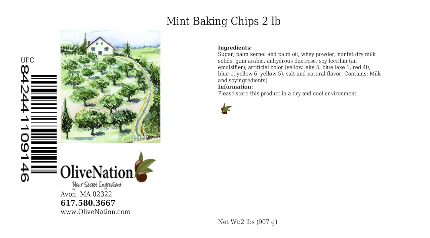 OliveNation Chips para hornear menta, chips verdes con sabor a menta para hornear, cobertura, decoración, aperitivos, 2 libras