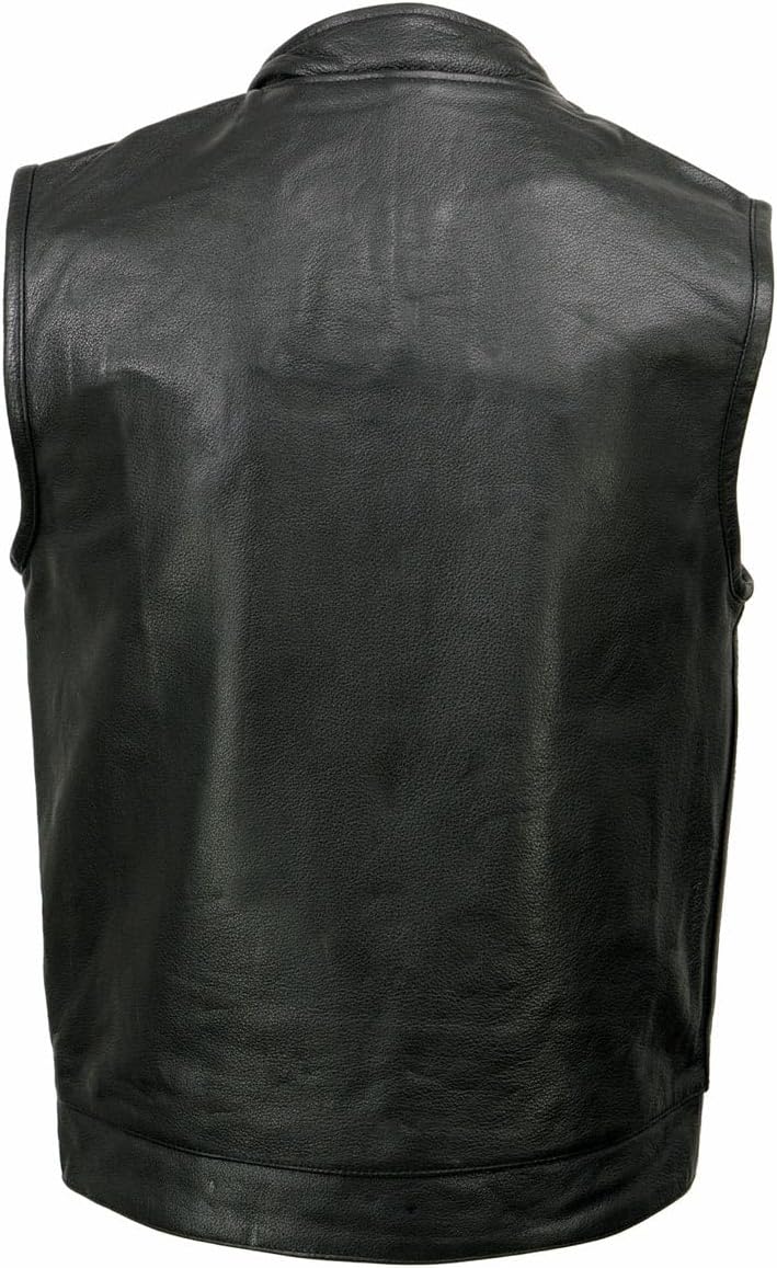 Milwaukee Leather Chaleco de cuero para motociclista estilo club negro para hombre, Sh2036-negro