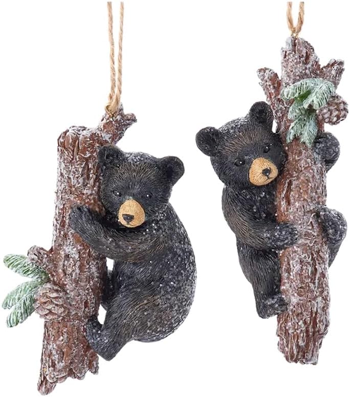 The Bridge Collection Adornos de oso negro escalador  Juego de 2  Oso negro nevado trepador adornos para decoración navideña  Adornos de árbol de