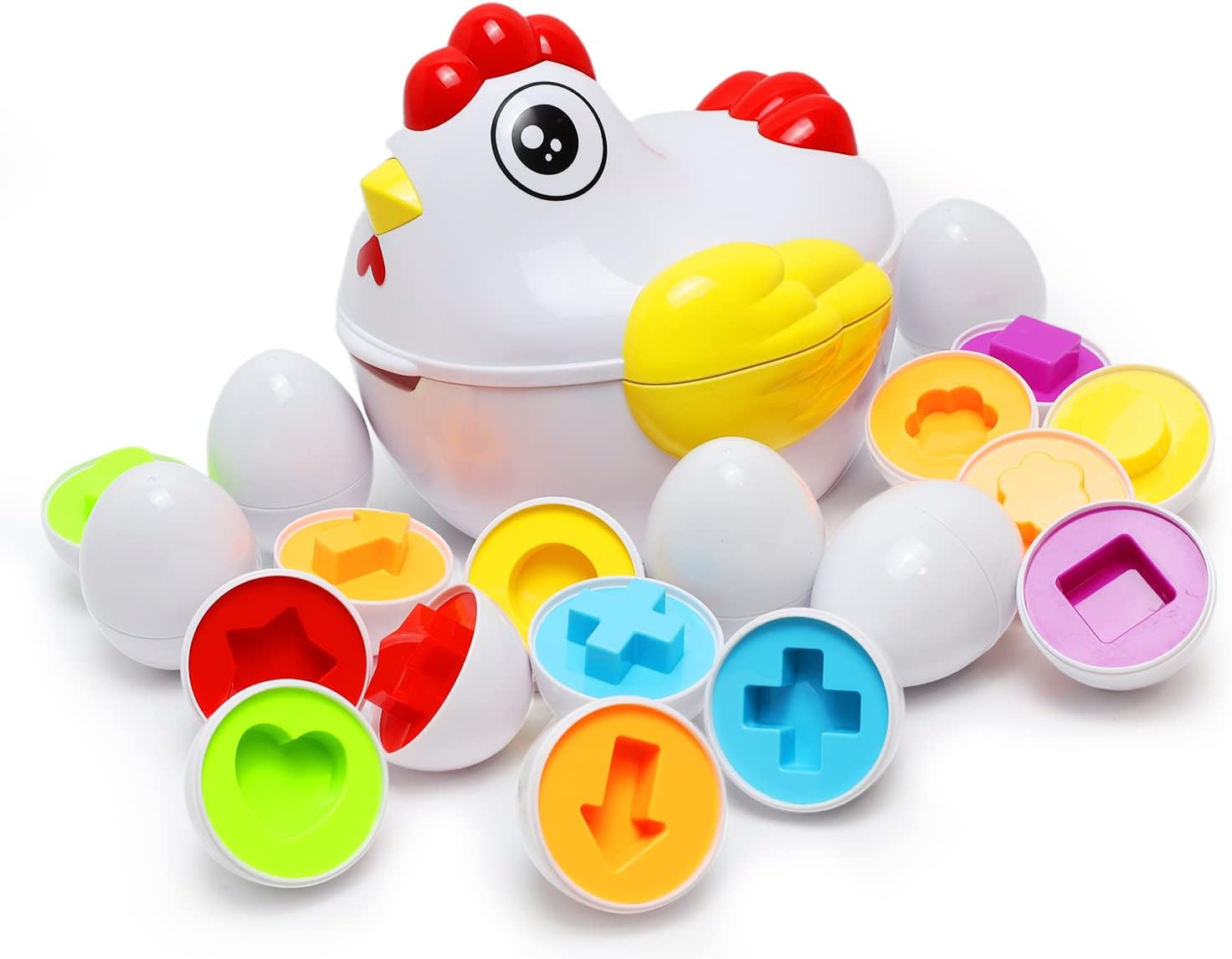Huevos de Pascua a juego, 12 piezas de juego educativo preescolar, habilidades de reconocimiento de color y forma, juguete de aprendizaje regalo