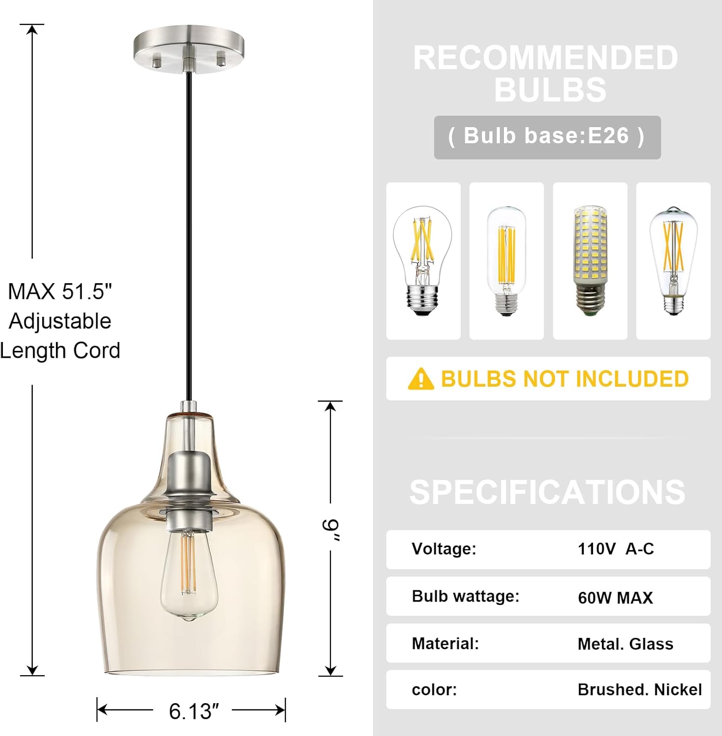 Paquete de 2 lámparas colgantes para isla de cocina para interiores, 6.1 pulgadas, lámpara colgante de cristal ámbar antiguo, accesorios de techo