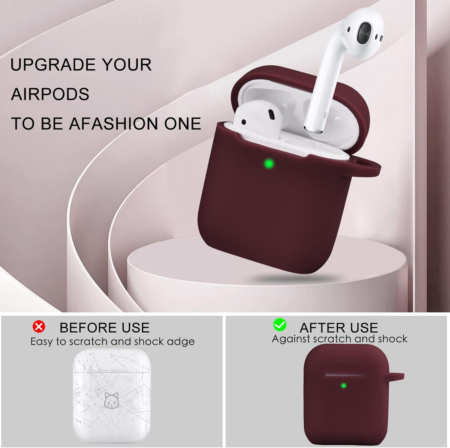OLEBAND Funda para Airpod con bonito llavero brillante, funda protectora y antideslizante de silicona para Apple Air pod 2, LED visible, para