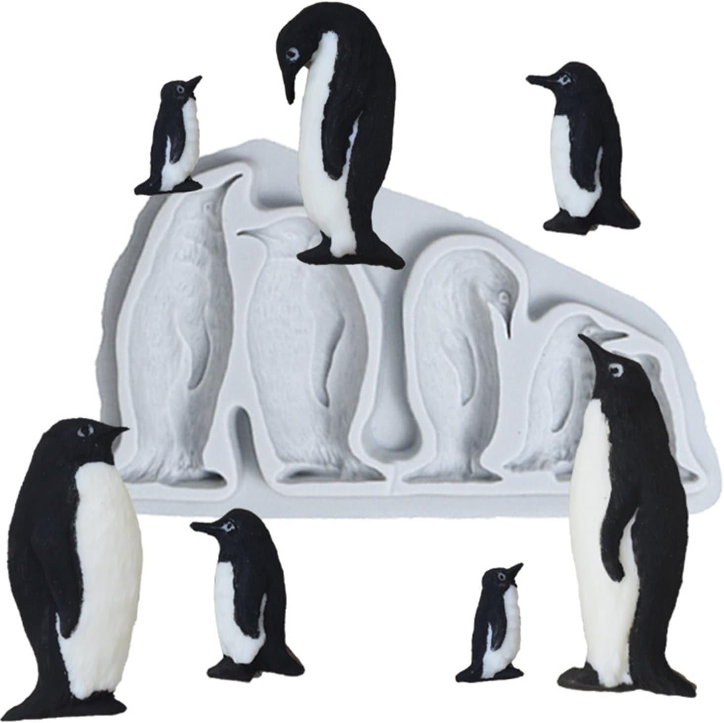 Molde de silicona de la familia de pingüinos, molde de caramelo de chocolate para bricolaje, molde de bloque de hielo de postre hecho a mano,