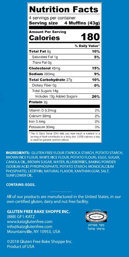 Katz Gluten Free Bocadillos de magdalenas de arándanos  Sin lácteos, sin nueces, sin soja, sin gluten  Kosher (3 paquetes, 6 onzas cada uno)