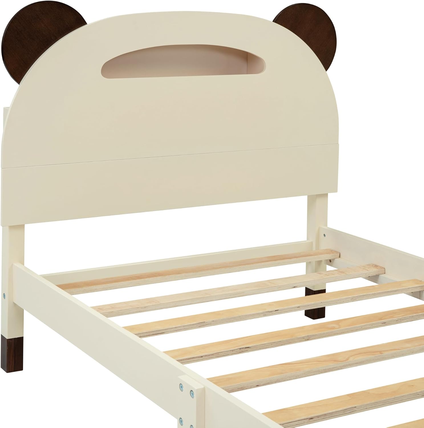 Cama de plataforma de madera de tamaño individual con cabecero en forma de oso, marco de cama de plataforma de madera para niños con luces nocturnas