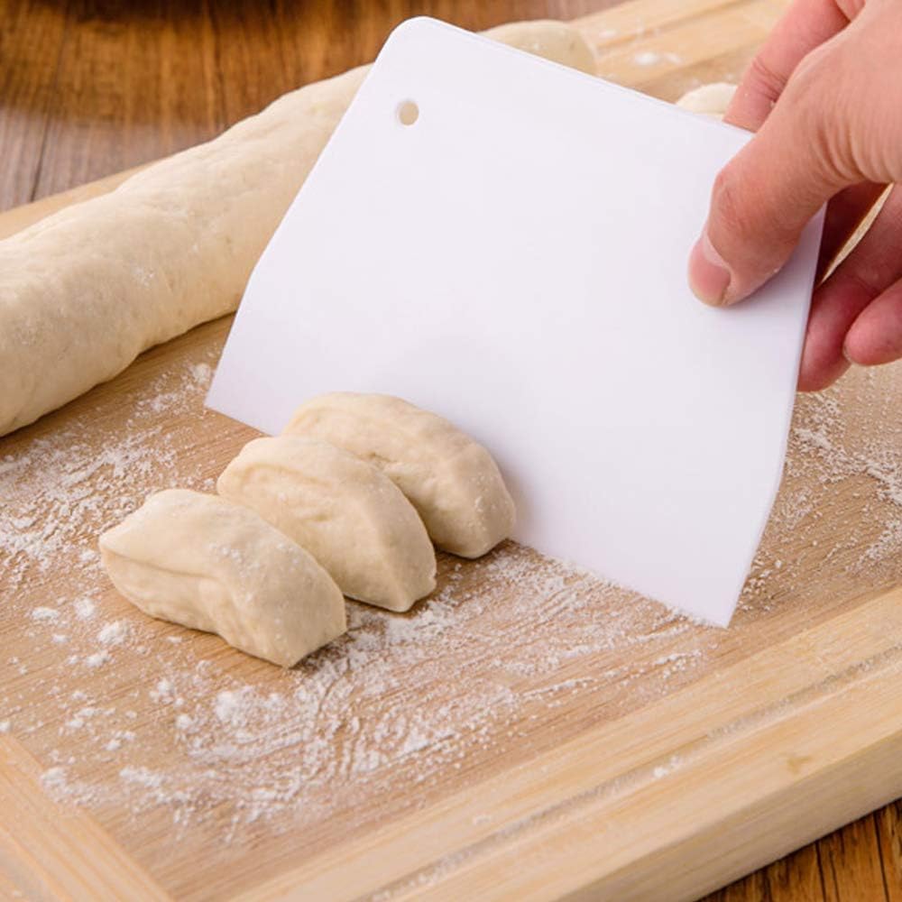 10 raspadores de masa trapezoidales, cortadores de plástico duro, cortador de masa de plástico apto para alimentos, raspador de banco con agujero