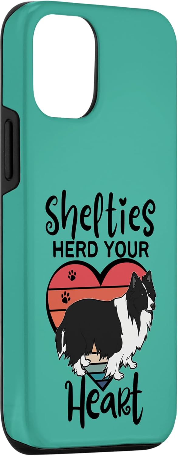 Funda para iPhone 13 Pro Shelties Herd Your Heart Black White Bi Black Sheltie Mom
