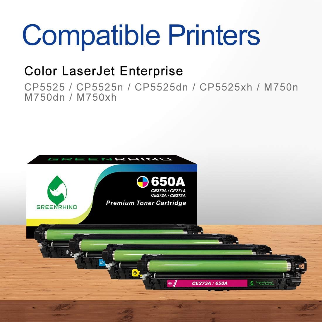 GREENRHINO Cartucho de tóner remanufacturado de repuesto para HP 650A CE270A CE271A CE272A CE273A CP5525 CP5525dn CP5525n CP5525xh M750dn M750n