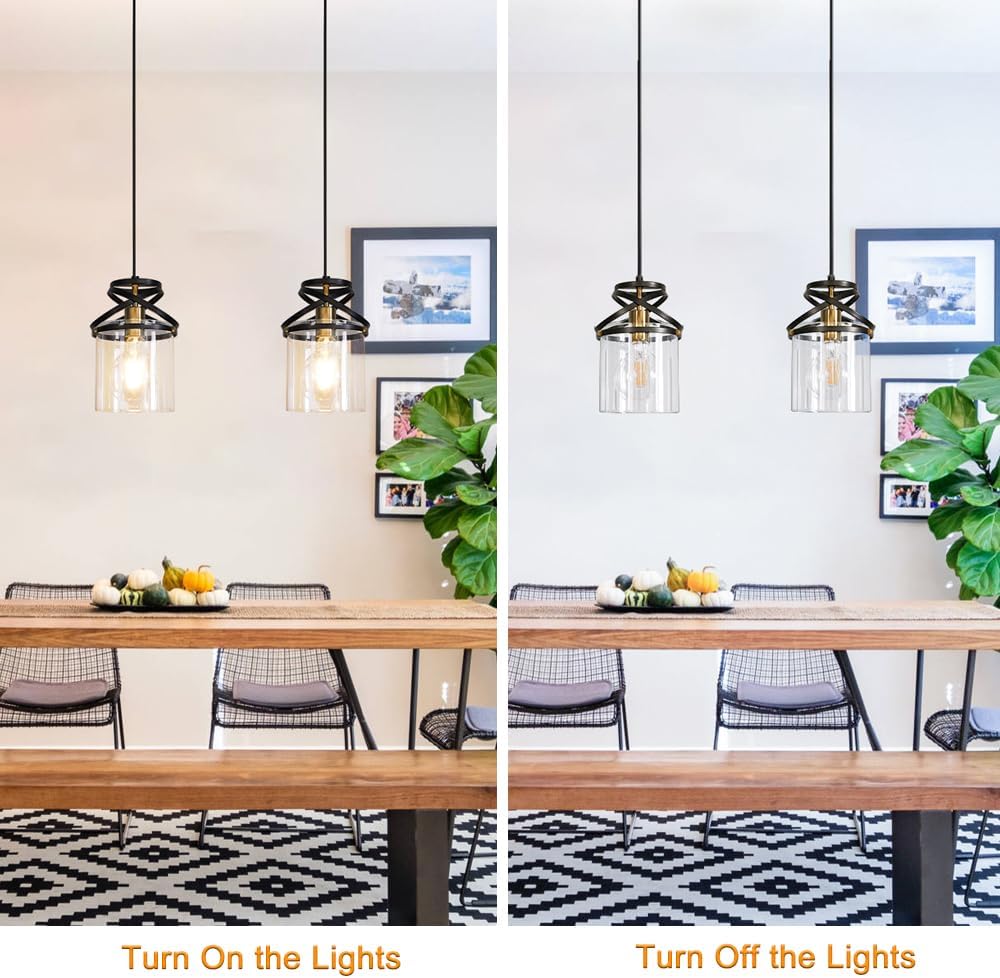Luces colgantes negras para isla de cocina, moderna lámpara colgante con pantalla de vidrio transparente, accesorios de iluminación colgantes de