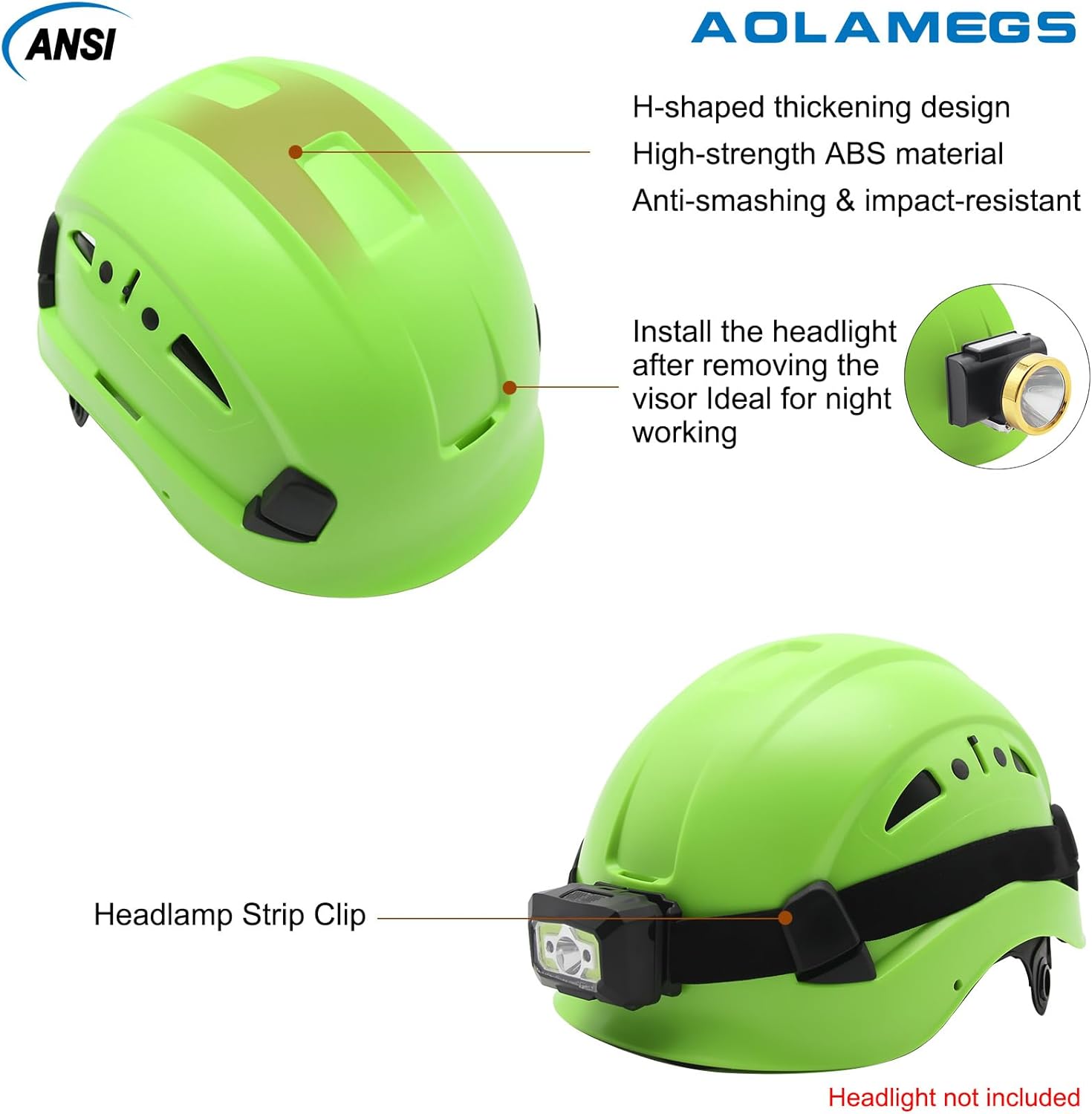 AOLAMEGS Casco de seguridad de construcción  ANSI Z89.1 OSHA aprobado por la OSHA cascos de seguridad con correas para la barbilla, sombreros
