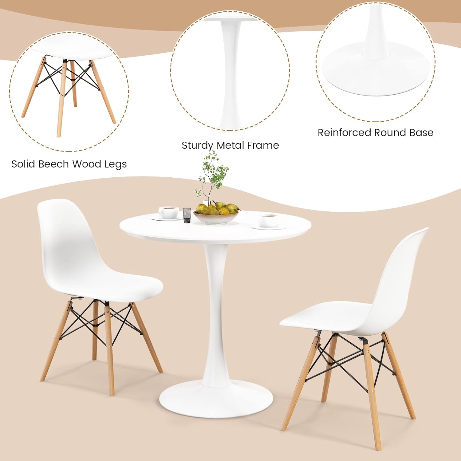 Giantex Juego de mesa de comedor de 5 piezas para 4, juego de mesa de comedor de cocina compacto con mesa redonda de 32 pulgadas y 4 sillas DSW,