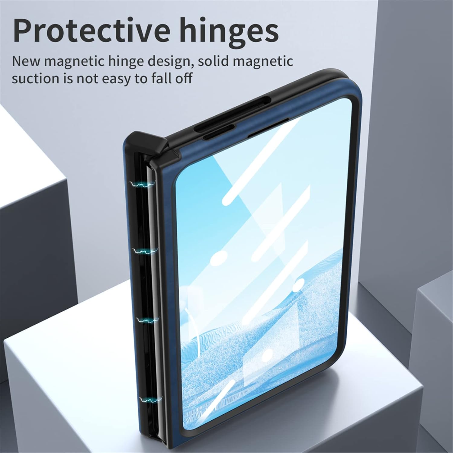 Pixel Fold, funda de piel magnética de protección de bisagra, protector de pantalla integrado, compatible con Google Pixel Fold 2023 (azul)