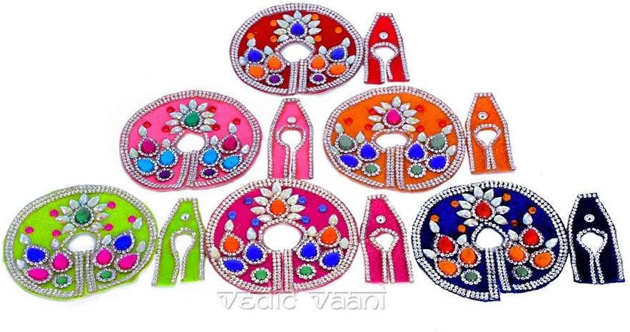 Vedic Vaani Hermoso diseño tradicional hecho a mano con tachuelas de piedra Laddu Bal Gopal Thakurji Krishna flor y perla multicolor