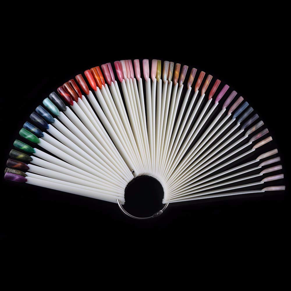 JASSINS 50 unidades de palos de muestra de uñas con anillo, consejos de práctica de esmalte de uñas en forma de abanico, muestra de uñas, práctica
