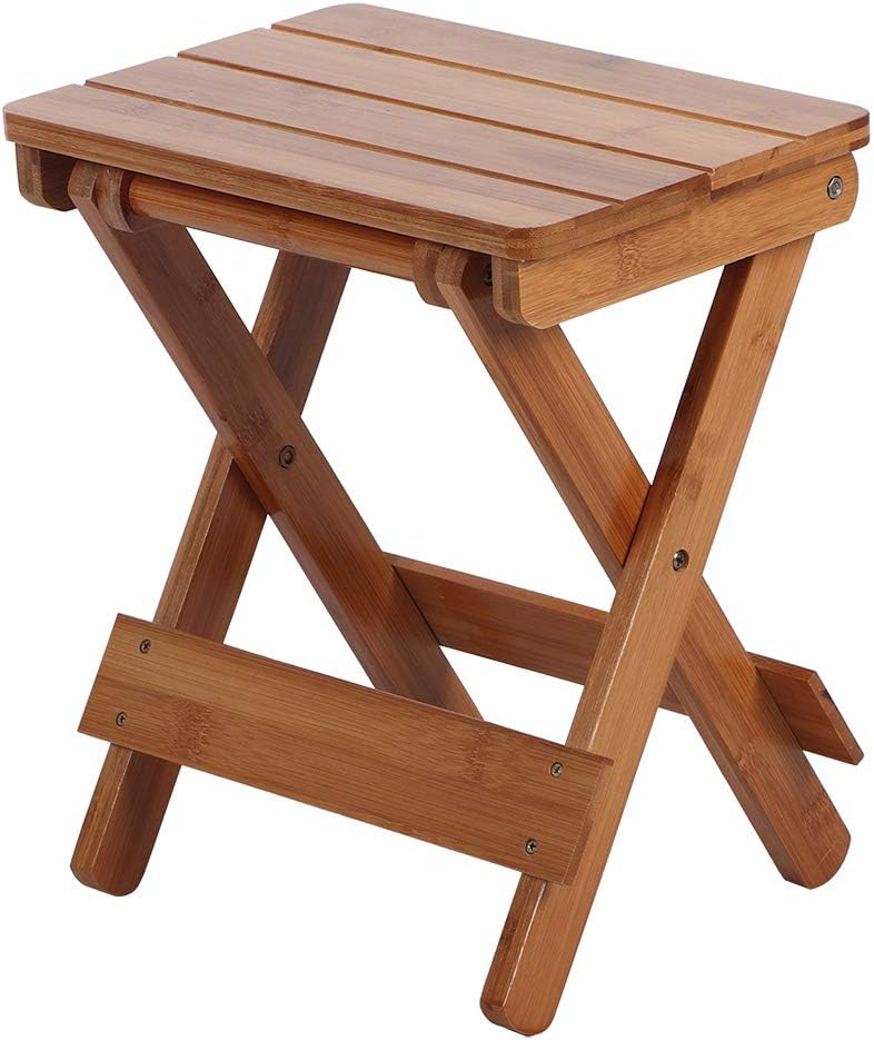 Taburete de asiento de bambú, compacto 11.2 x 7.7 x 12.4 in, taburete plegable de bambú, silla plegable de madera para usar en tu sala de estar,