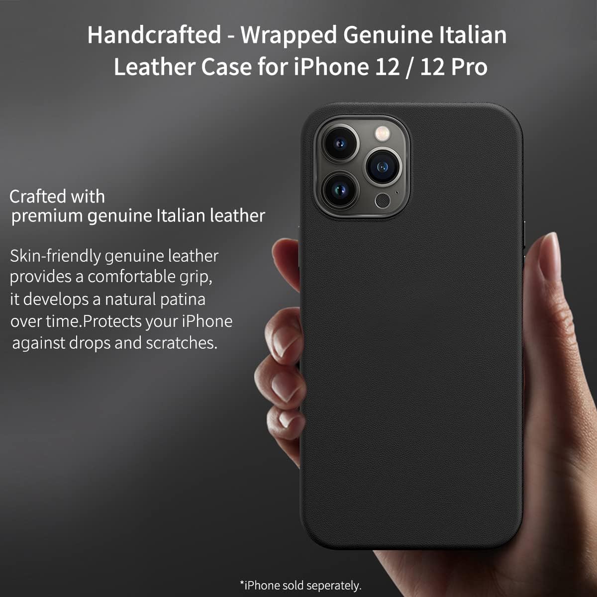 Funda de piel italiana auténtica para iPhone 1212 Pro, compatible con MagSafe, color medianoche