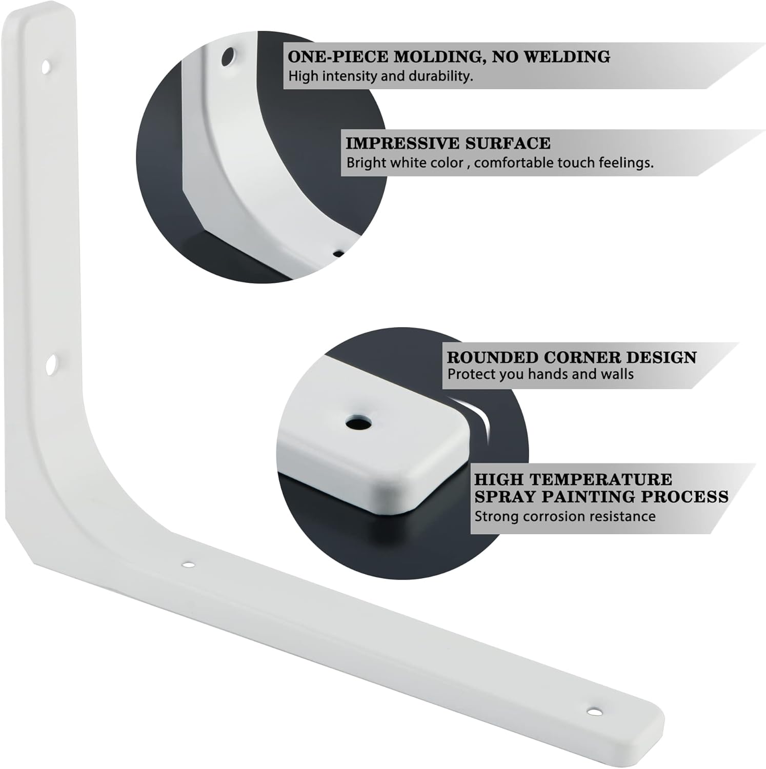 SAYAYO Soporte en L, 10 x 8 pulgadas, soporte de estante de metal de hierro resistente, soporte de esquina decorativo, 4 unidades, blanco brillante
