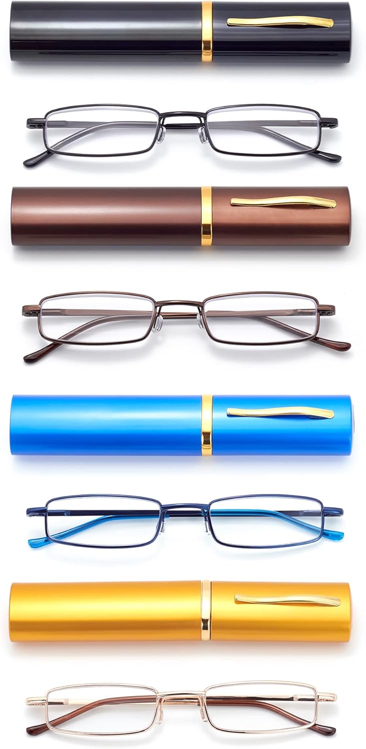 Anteojos de lectura de bolsillo delgados para hombres y mujeres, lentes compactas súper transparentes, lentes con marco de metal con bisagra de