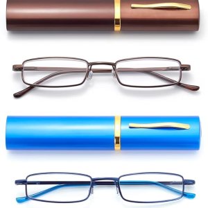 Anteojos de lectura de bolsillo delgados para hombres y mujeres, lentes compactas súper transparentes, lentes con marco de metal con bisagra de Anteojos de lectura de bolsillo delgados para hombres y mujeres, lentes compactas súper transparentes, lentes con marco de metal con bisagra de