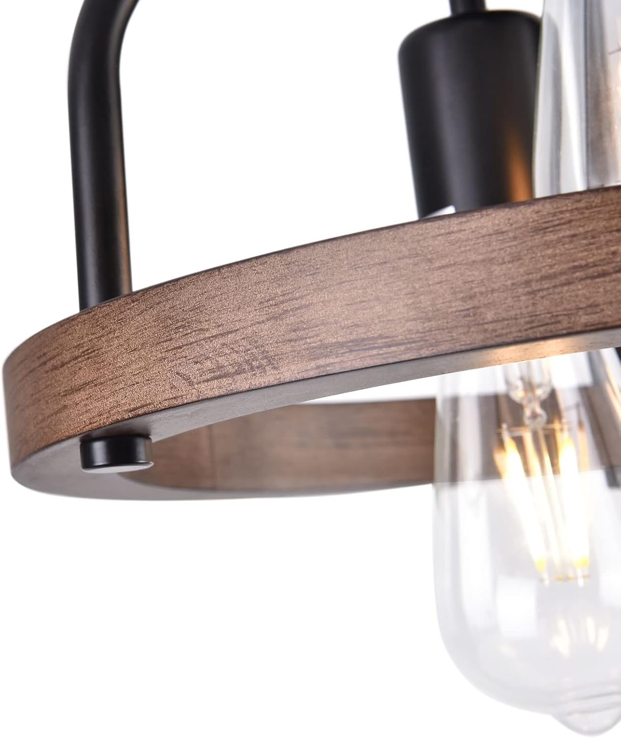 Lámpara de techo empotrada de 3 luces, marco de madera + pantalla de metal negro, lámpara de techo rústica para cocina, comedor, pasillo,