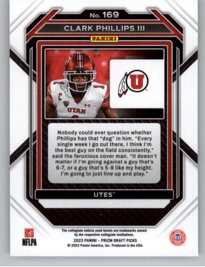 2023 Panini Prizm Draft Picks #169 Clark Phillips III Utah Utes RC Rookie Card Official NCAA Football Card in Raw (NM or Better) Condition