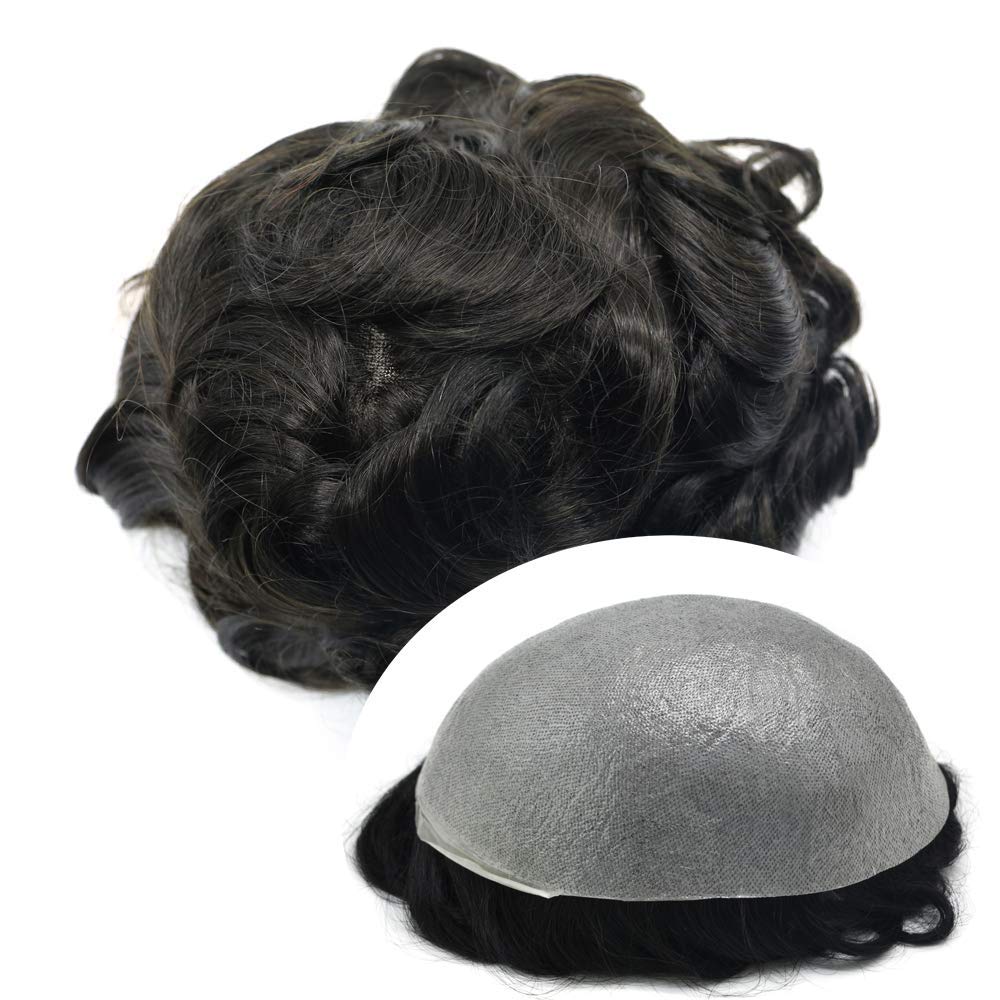 Healthlif Tupé para hombre de piel fina de 0.002 in para hombres, con bucle en V, unidad de cabello humano virgen Remy europeo, sistema de reemplazo