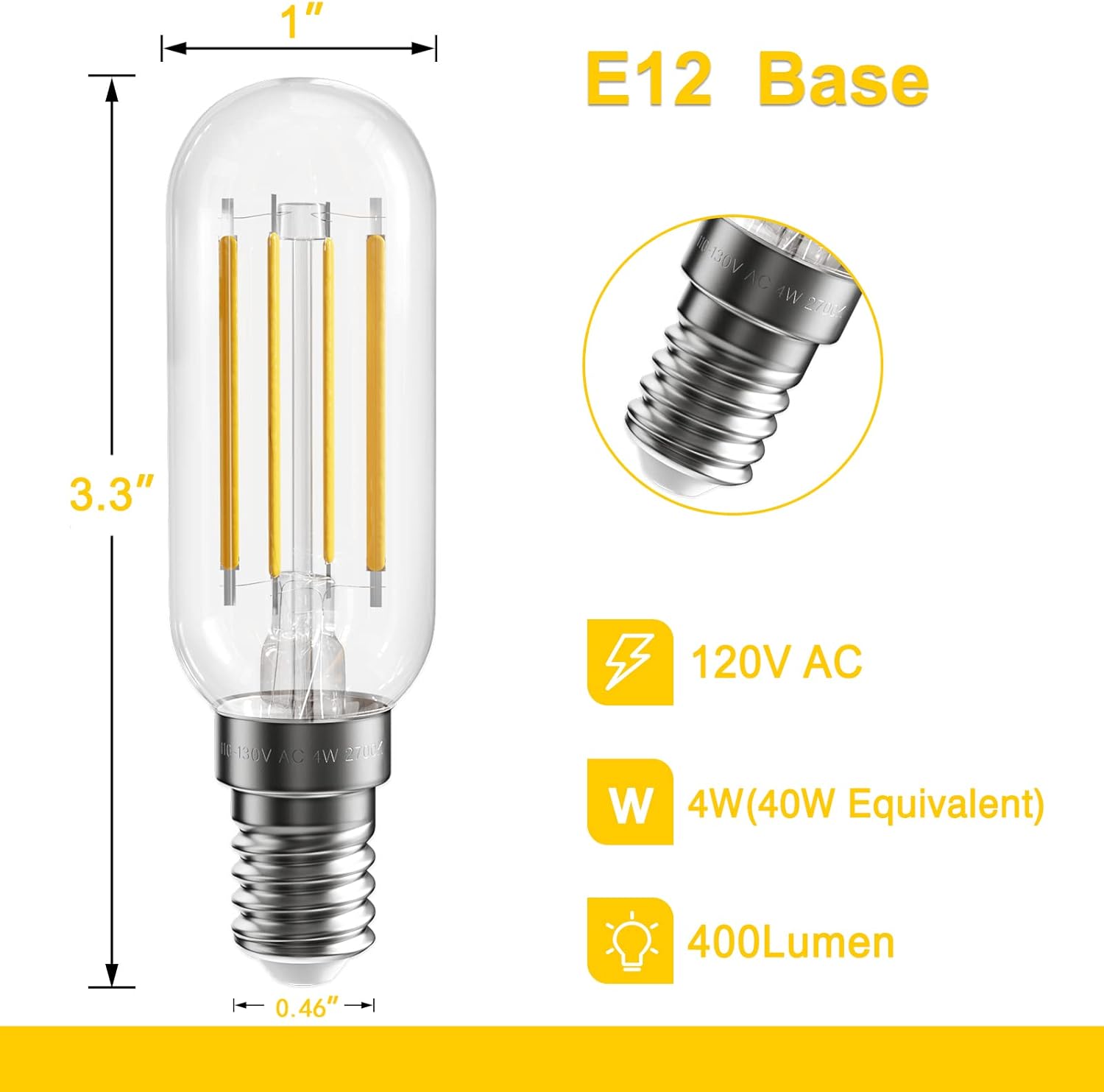 SHINESTAR Paquete de 8 bombillas LED E12, equivalente a 40 W, blanco suave de 2700 K, base de candelabro, bombillas Edison T6, regulables