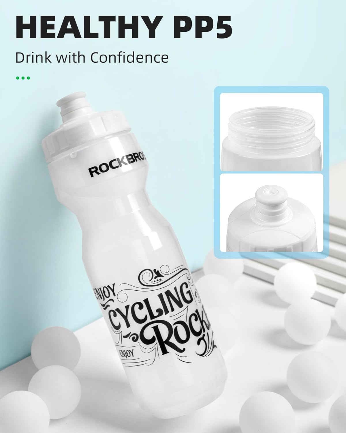 ROCKBROS Botella de agua para ciclismo, botella de agua deportiva de 20 a 25 onzas, sin BPA