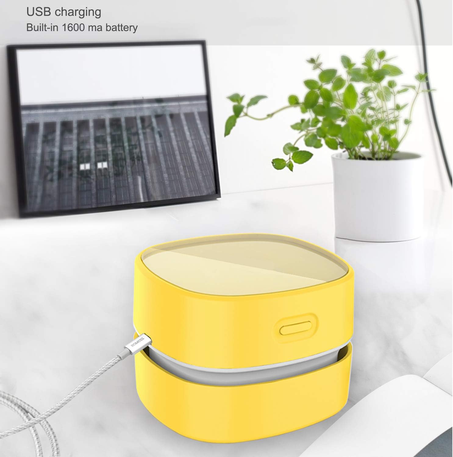 Odistar – Miniaspiradora de escritorio, barredora de migas de mesa inalámbrica portátil, ayuda para limpiar el polvo del teclado para la oficina en