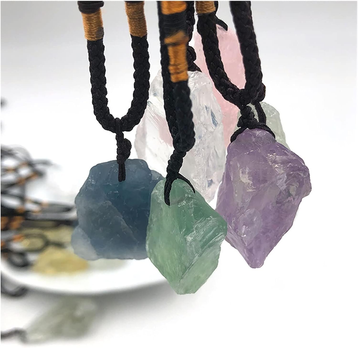 Feng Shui Decorate 1pc Random Natural Raw Amethyst Clear Rose Citrine Rough Stone Necklace Quartz Crystal Reiki Pendant Gift Gems Raw Rough Natural