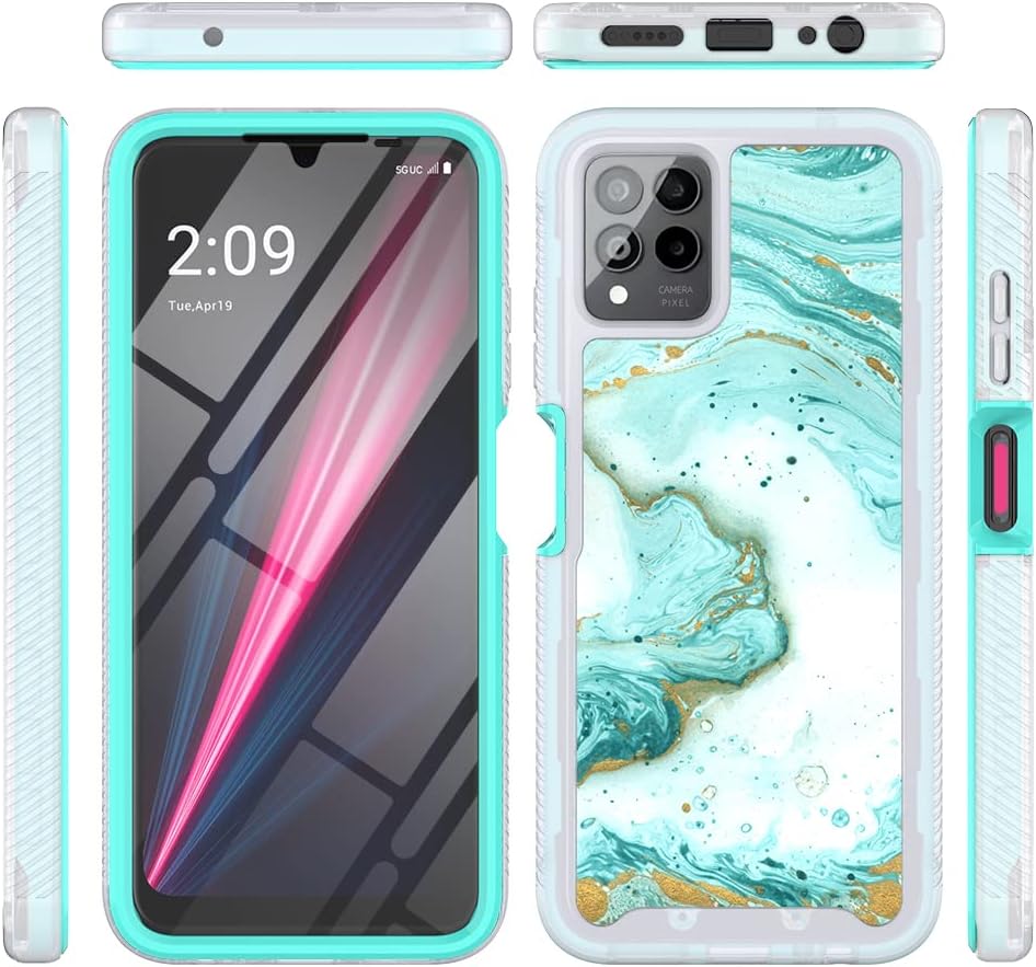 TJS Funda compatible con T-Mobile Revvl 6X Pro 5G, Revvl 6 Pro 5G, con protector de pantalla incorporado, TPU de cuerpo completo, mármol mate,