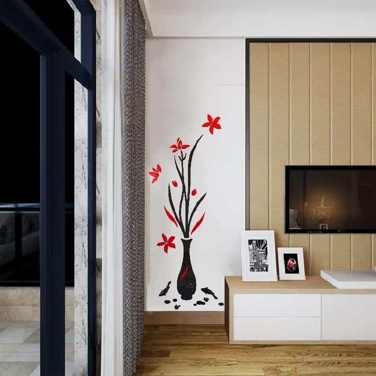 Calcomanías de decoración de pared para sala de estar, adhesivo 3D para jarrón rojo, decoración de pared para sala de estar, decoración del hogar,
