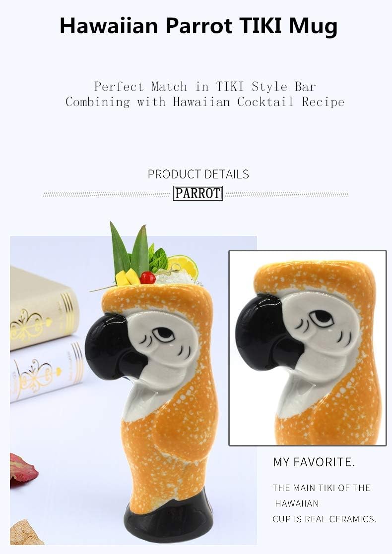 KIURENGT – Tazas Tiki – Taza de loro Tiki, 20 onzas, taza de cóctel para Mai Tai, ponche, piña colada y bebidas tropicales de bar
