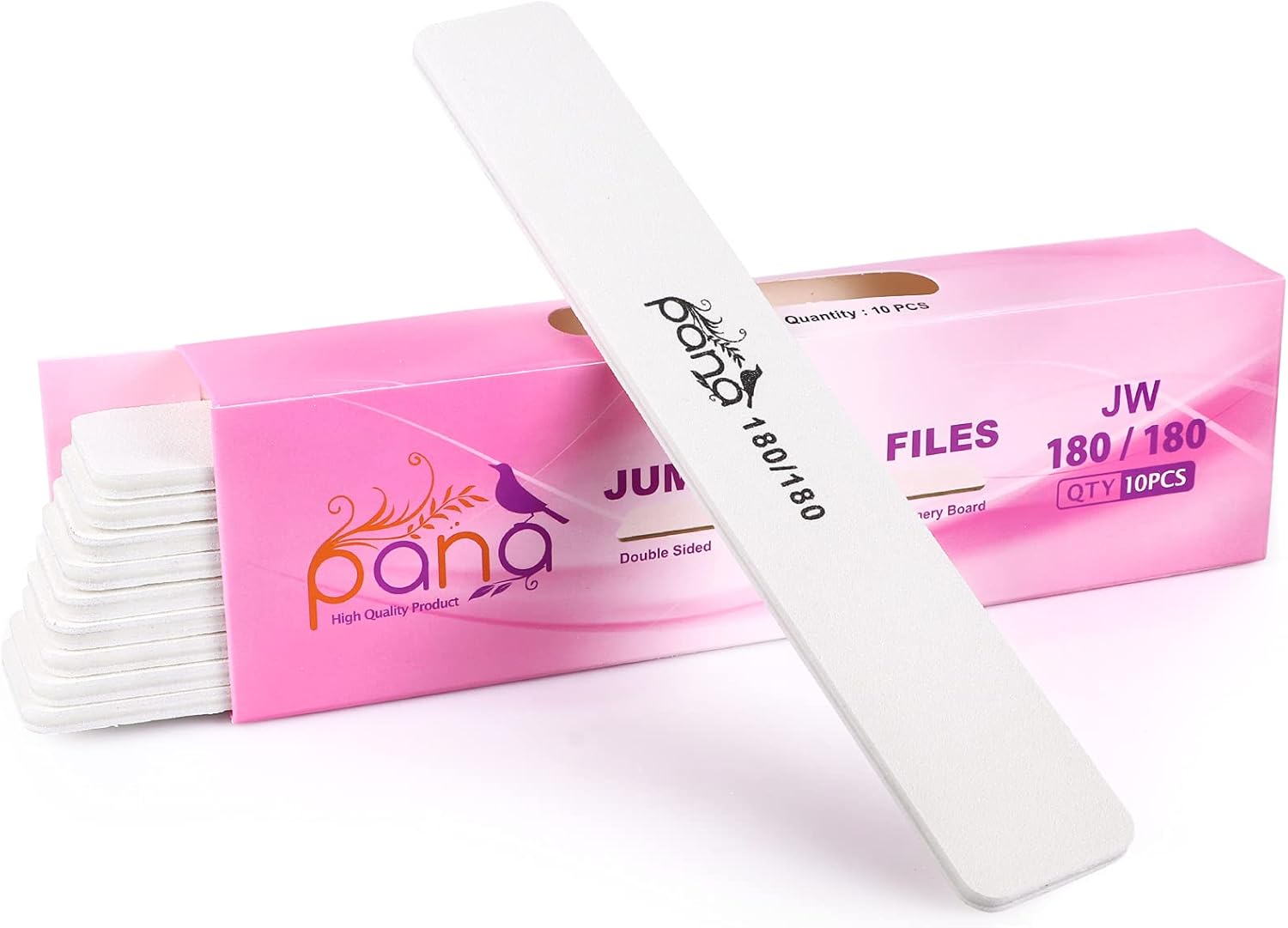 PANA Lima de uñas Emery Jumbo de doble cara para manicura, pedicura, uñas naturales y acrílicas, color blanco (grano 180180), paquete de 50 unidades