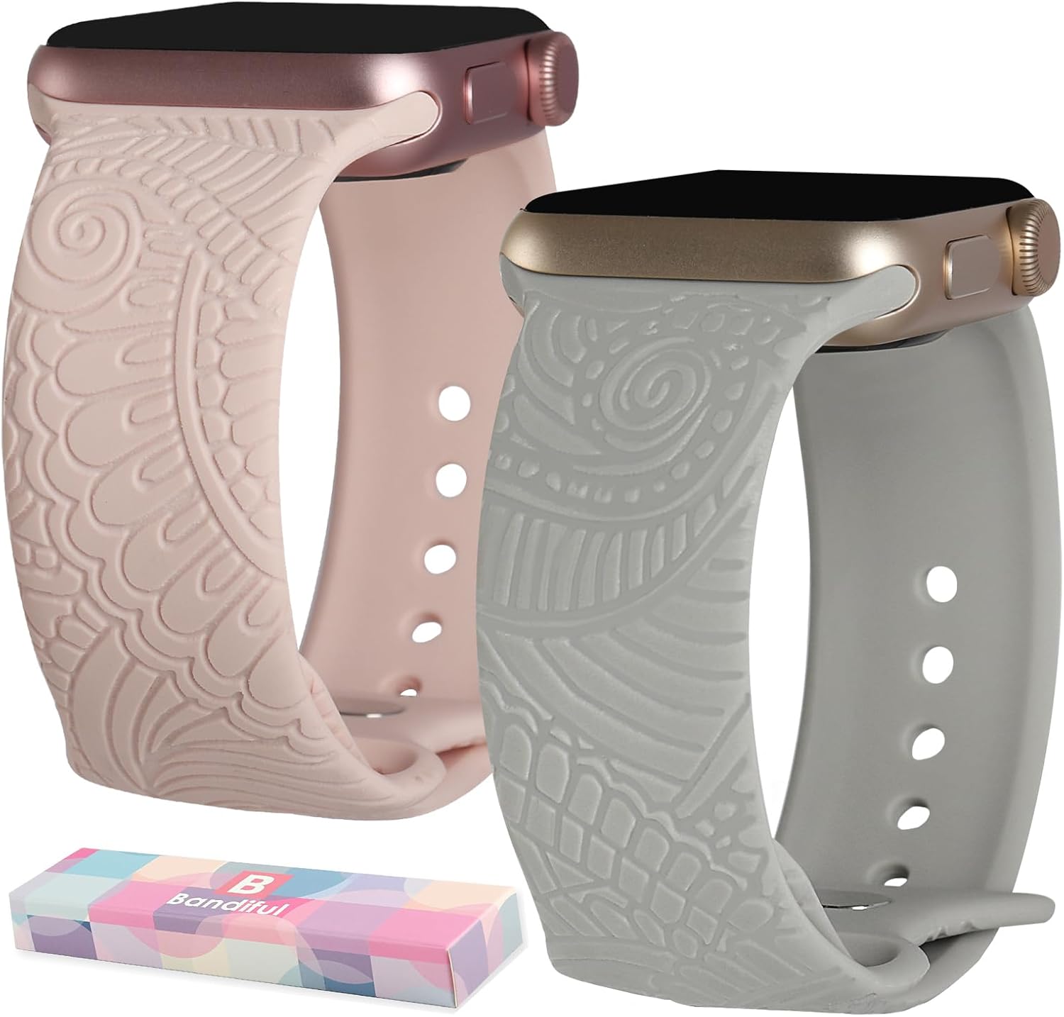 Juego de 2 correas de repuesto elegantes con patrón de flores tropicales grabadas compatibles con Apple Watch Band de 1.496 pulgadas, 1.575